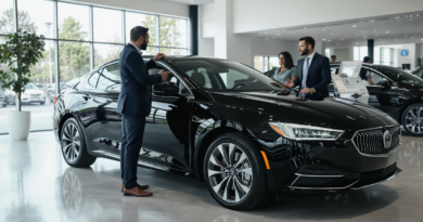 Vendeur présentant un véhicule à un acheteur potentiel