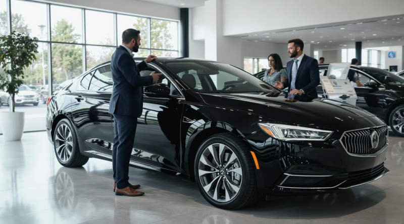 Vendeur présentant un véhicule à un acheteur potentiel